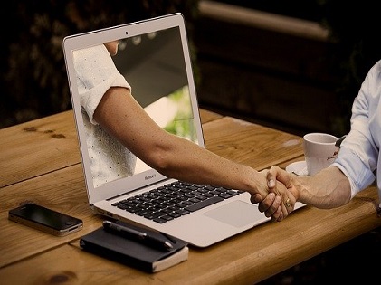 handshake in laptop