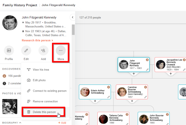 How to remove someone from family tree